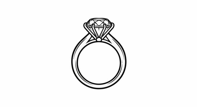 Simple line drawing of a solitaire diamond ring on a white background