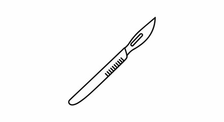 Obraz premium Simple line drawing of a surgical scalpel with a sharp blade and textured handle