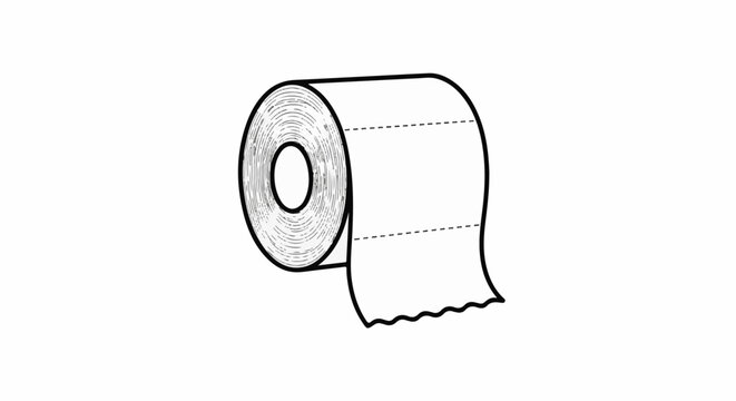 Simple line art illustration of a roll of toilet paper, partly unwound