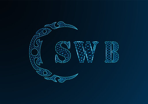 Low poly letter logo SWB design. SWB letter logo low poly vector design on blue color gradient background. SWB logo low poly design