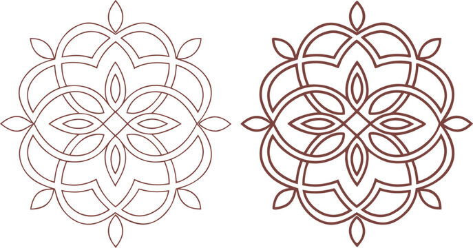Two symmetrical floral ornaments with intricate interlocking line patterns