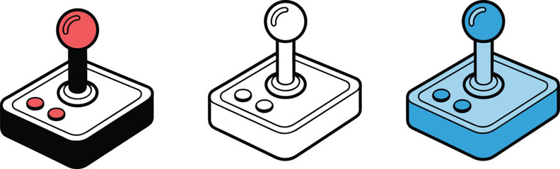 Retro arcade joystick game controller icon set representing classic 80s gaming video game nostalgia and leisure entertainment vector © MdMahedi