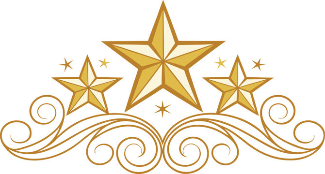 Golden decorative header featuring three stars and ornate swirls on a white background