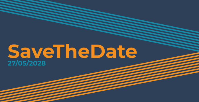 Save The Date Modern Minimal Vector Design Template Diagonal Parallel Lines Pattern Bold Sans Serif Typography Event Announcement Card Invitation