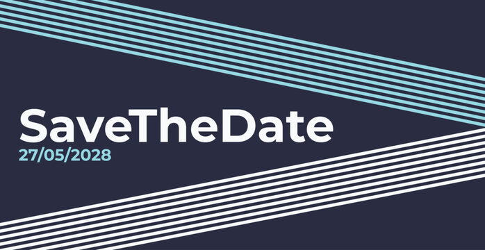 Save The Date Modern Minimal Vector Design Template Diagonal Parallel Lines Pattern Bold Sans Serif Typography Event Announcement Card Invitation
