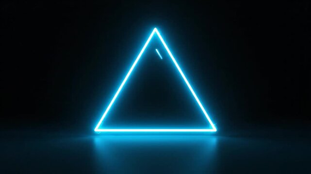 A glowing, geometric triangle shape is illuminated with bright blue light against a dark background, creating a modern and abstract design