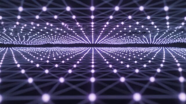 Digital network glowing nodes and connecting lines forming futuristic grid pattern with technology data connection abstract web communication mesh system internet cyberspace virtual interface