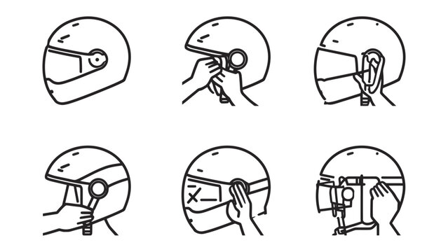 Helmet guide: A detailed illustration demonstrating the steps of properly wearing a helmet, emphasizing safety and correct usage for optimal protection.
