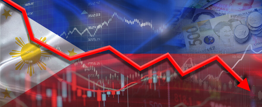 Filipino financial crisis on economic graph. Financial fall of Philippines on economy market