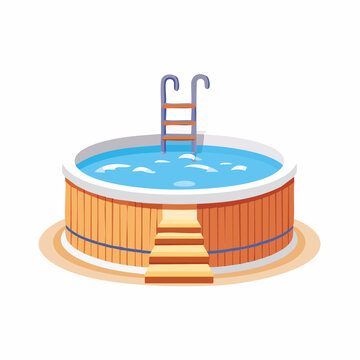 Wooden Hot Tub with Ladder and Steps