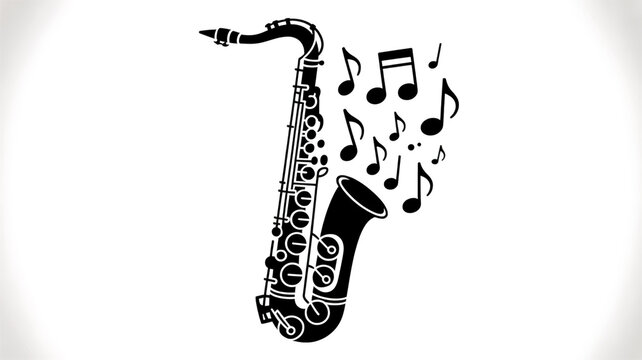 A minimalist illustration of a saxophone playing musical notes