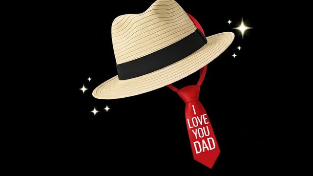 Classic fedora hat with red tie featuring heartfelt father&rsquo;s love message black