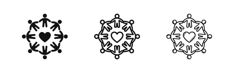Fototapeta premium People Circle and Heart Icon Set Symbolizing Community Unity and Love