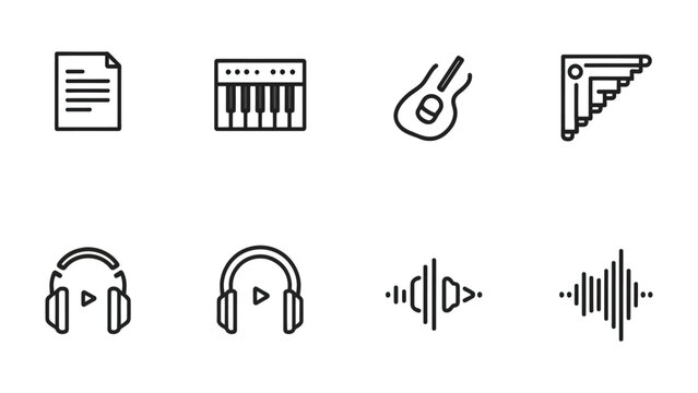 Musical Melodies: An array of musical icons that includes the keyboard, guitar, headphones and sound wave, and some other related musical elements.