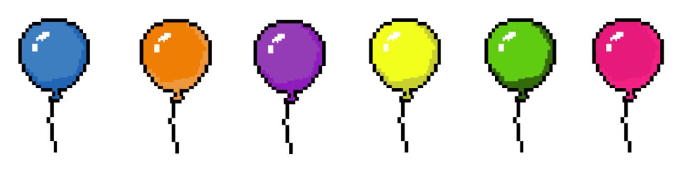 Banner Set Pixel art colorful birthday balloons