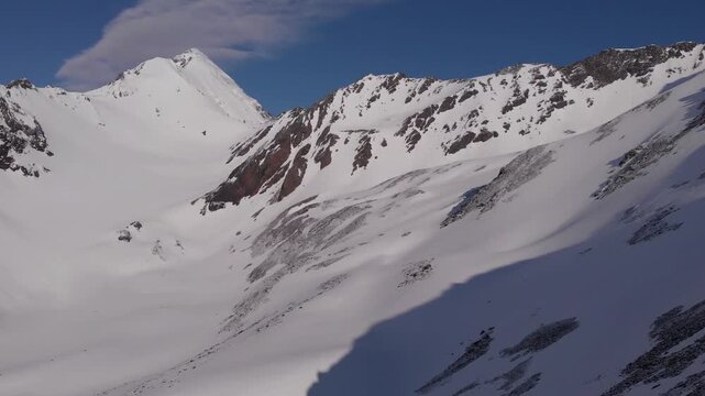Caucasus, North Ossetia. Genaldon Gorge. Golda Glacier and Mount Shaukhokh.