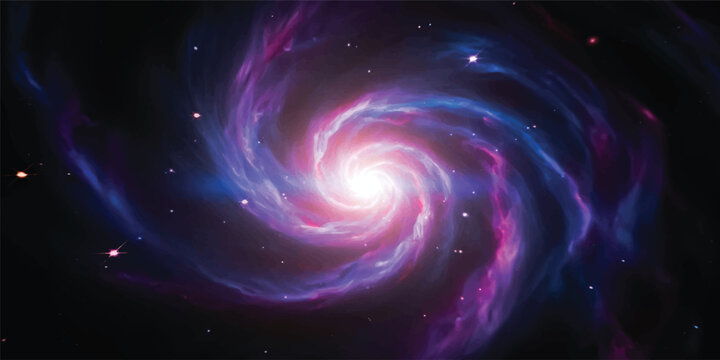 Abstract fractal space background featuring a glowing purple and blue spiral vortex of digital energy within a dark starry universe galaxy backdrop