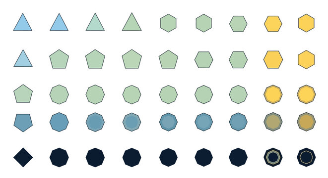 Set of Geometric Shapes with Gradient Colors and Polygon Variations