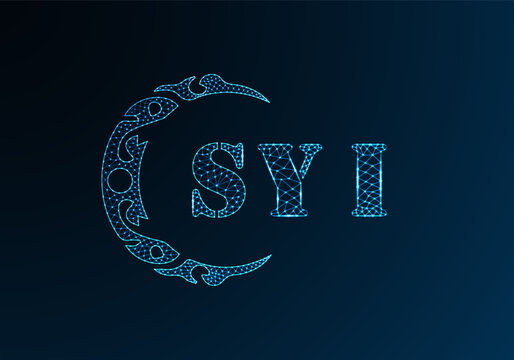 Low poly letter logo SYI design. SYI letter logo low poly vector design on blue color gradient background. SYI logo low poly design