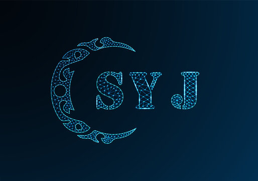 Low poly letter logo SYJ design. SYJ letter logo low poly vector design on blue color gradient background. SYJ logo low poly design