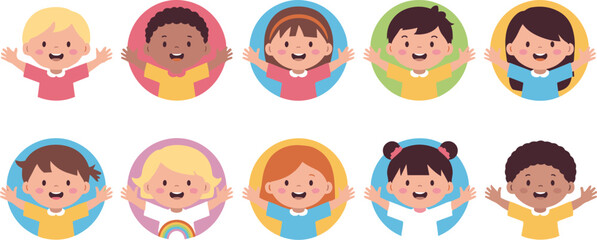 Fototapeta premium Diverse Group of Happy Cartoon Children vector illustration