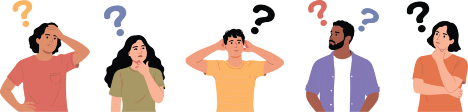 Five People with Question Marks Above Heads vector