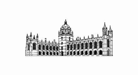 Fototapeta premium Striking black and white illustration of a grand gothic style university building