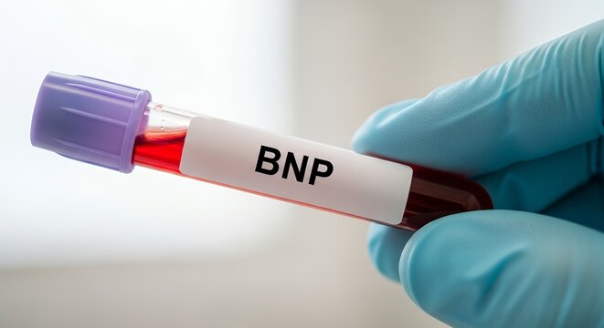 doctor holding bnp blood test tube for heart failure diagnosis
