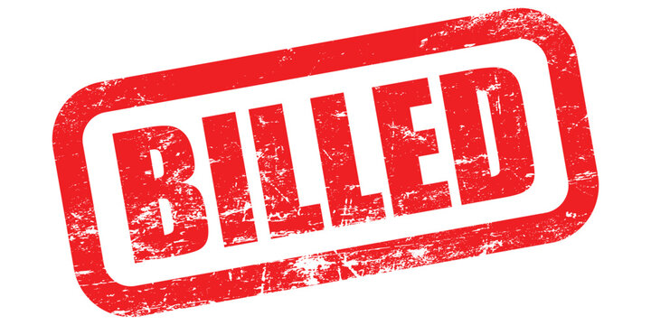 A bright red rubber stamp vector with the word 'BILLED' prominently stamped in bold, isolated on white background