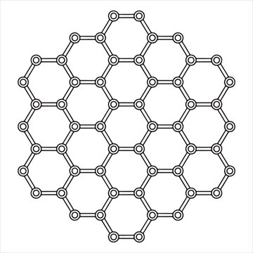 Hexagonal carbon atom arrangement in graphene structure