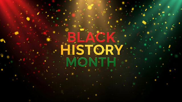 Black history month celebration with colorful lights and confetti background