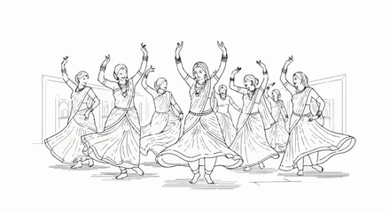 Obraz premium Ensemble of women in traditional attire dancing joyfully in a festive setting