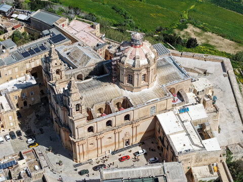Drone view at the historic town of Mdina in Malta