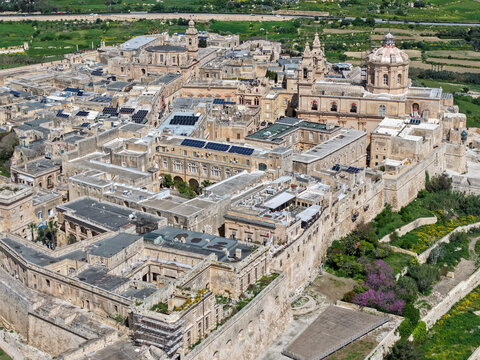 Drone view at the historic town of Mdina in Malta