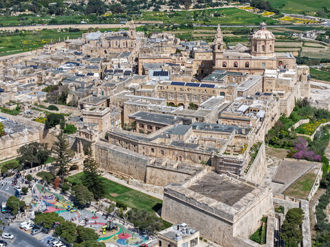 Drone view at the historic town of Mdina in Malta