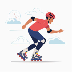 Fototapeta premium Person rollerblading with helmet and protective gear