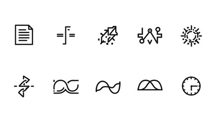 Fototapeta premium Icons of Innovation: A collection of meticulously crafted, minimalist icons, symbolizing key elements of modern technological and scientific progress. The simple.