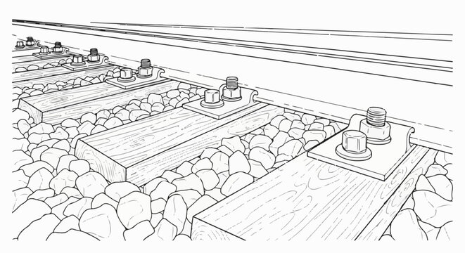 Close-up of railway track construction with wooden ties and ballast