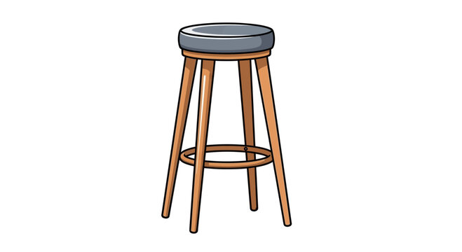 Wooden bar stool with grey cushion, isolated on white background