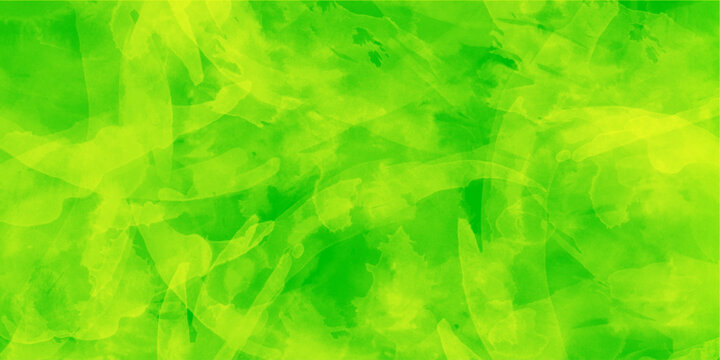 Vibrant green abstract watercolor background with translucent overlapping shapes and fluid organic patterns