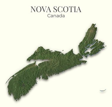 Nova Scotia Shaded Relief Map. Canada. Hillshaded physical map. Terrain illustration of Nova Scotia. Elements of this image derrived from NASA imagery and SRTM dataset.