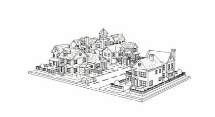 Fototapeta premium A collection of charming suburban houses line a street with a single car