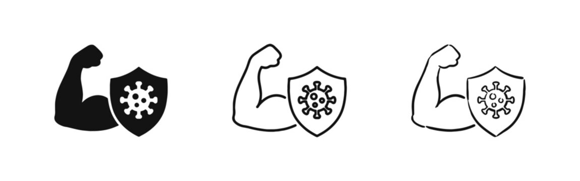 Strong Immune System and Virus Protection Icon Set - Solid, Outline, and Hand-Drawn Styles
