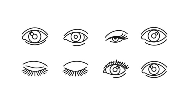 Eye icons, eye makeup, eyelashes, vector set isolated on White Background