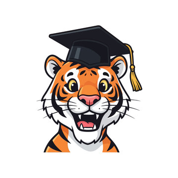 Tiger Wearing Graduation Cap Celebrating Academic Achievement.