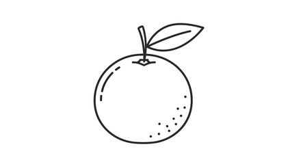 Obraz premium Minimalist Line Art Orange Fruit with Leaf and Stem, Simple Icon, Healthy Food
