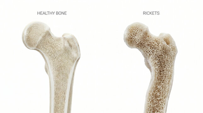 Rickets Bone Porosity vs Healthy Human Bone Anatomy