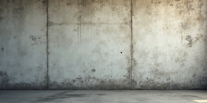 Empty dark room interior with aged concrete wall and floor featuring a rough gray grunge cement texture and vintage stone surface backdrop