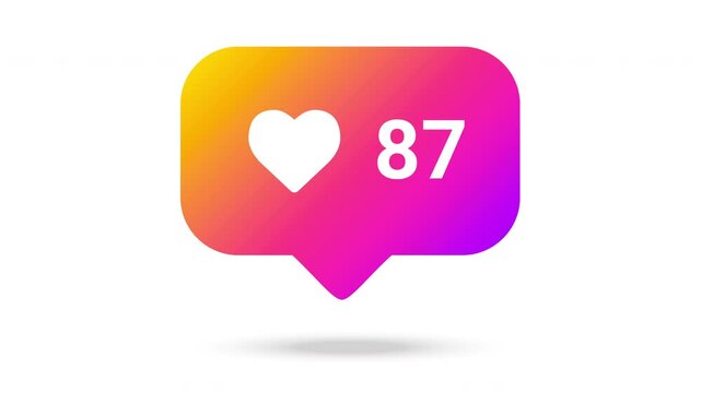 Like notification pop-up featuring an animated heart icon and a rising counter on a clean white background.