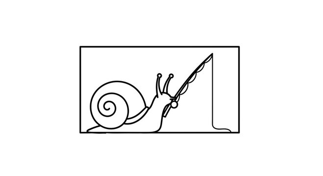 Funny Snail Fishing in a Rectangle Frame, Cartoon Style